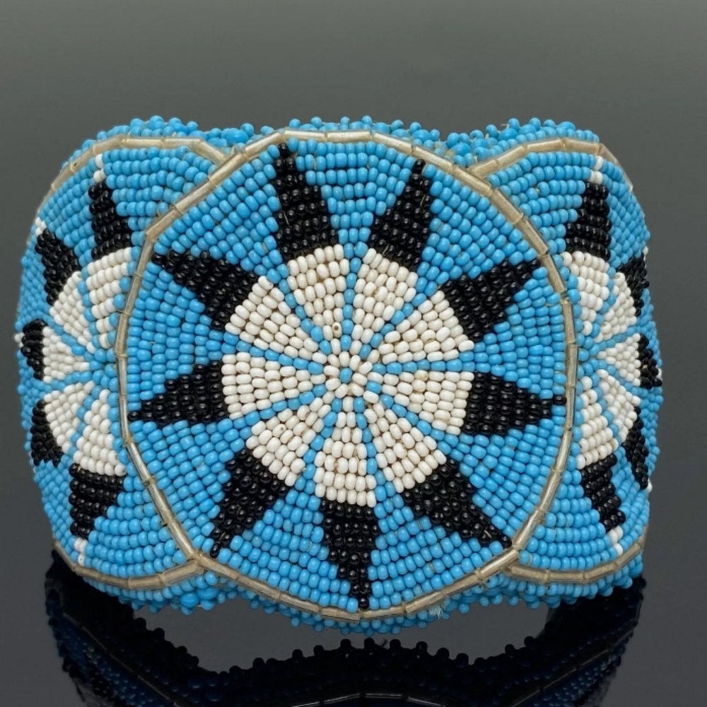 Vintage Native American silver beaded cuff bracele